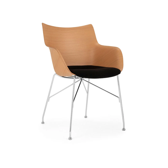 Kartell Q/Wood Soft kontorsstol tyg black, ljust trä, kromstativ