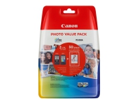 Canon PG-540 XL/CL-541XL Photo Value Pack - 2-pack - Lång livslängd - svart, färg (cyan, magenta, gul) - 100 x 150 mm 50 ark förpackning med stöldmärkning - bläckpatron/papperssats - för PIXMA MG3150, MG3550, MG3650, MG4250, MX395, MX455, MX475, MX525, MX535, TS5150, TS5151