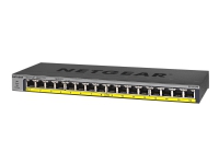 NETGEAR GS116LP - Switch - 16 x 10/100/1000 (PoE+) - skrivbordsmodell, rackmonterbar, väggmonterbar - PoE+ (76 W) - likström