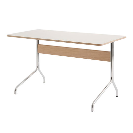 Pavilion Desk AV16 Mushroom Linoleum / Oak / Chrome Base