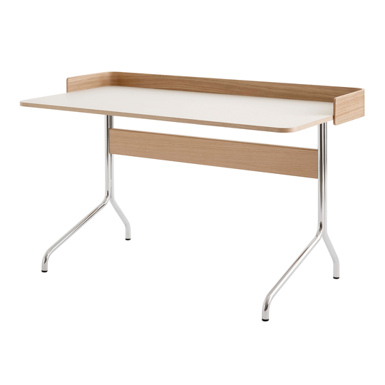 Pavilion Desk AV17 Mushroom Linoleum / Oak / Chrome Base
