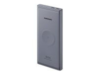 Samsung Wireless Battery Pack EB-U3300 - Trådlös laddplatta/elbank - 10000 mAh - 25 Watt - 3 A - QC 2.0, FC - 2 utdatakontakter (USB-C) - på kabel: USB-C - mörkgrå