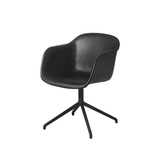 Muuto Fiber kontorsstol läder black, svart stativ