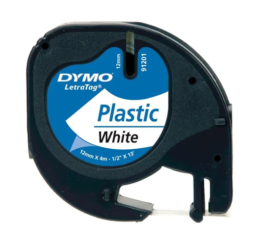 Dymo Letratag Märktejp av plast 12 mm Vit