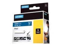 DYMO Rhino Coloured Vinyl - Vinyl - vit på blå - Rulle (1,2 cm x 5,5 m) 1 kassett(er) tejp - för DYMO ILP219 Rhino 1000, 4200, 5000, 5200, 6000 RhinoPRO 1000, 3000, 5000, 6000, 6500
