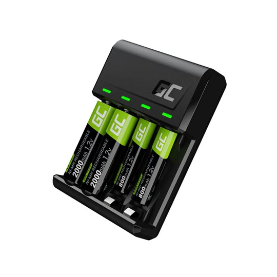 Green Cell GC VitalCharger + 2x AA-batterier 800mAh & 2x AA-batterier 2000mAh
