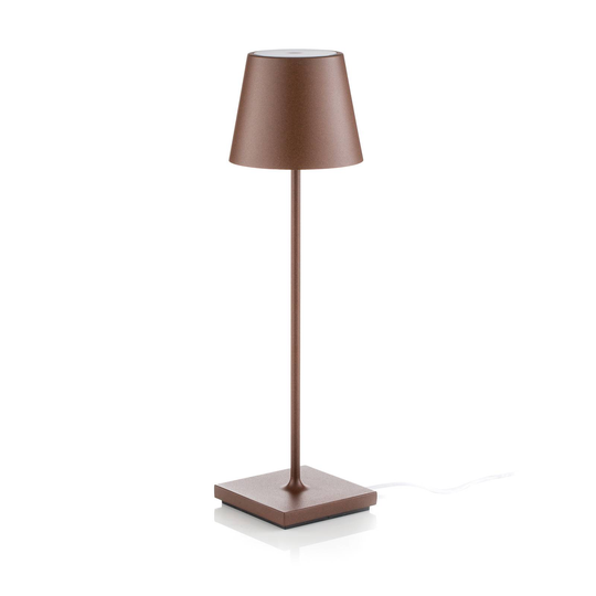 LED-bordslampa Poldina, batteri, portabel, brun