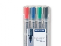 Marker Staedtler Lumocolor 356 WP4 for flipover tavle ass. farver 2mm vandbaseret blæk (etui á 4 stk.)