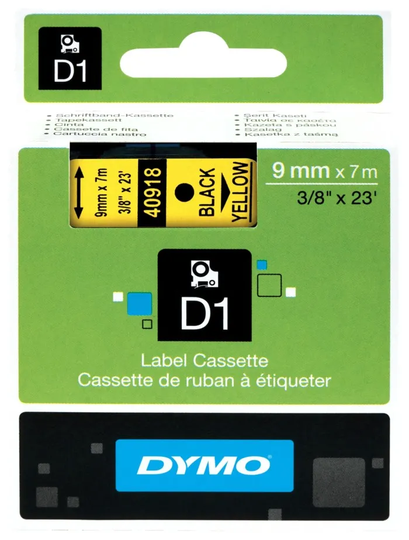 Dymo D1-märktejp 9 mm Gul