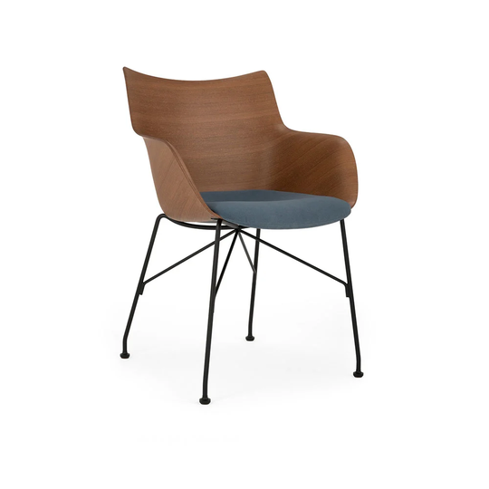 Kartell Q/Wood Soft kontorsstol tyg powder blue, mörkt trä, svart stativ