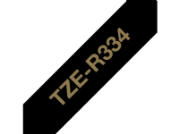 Brother TZe-R334 gavebånd 12mm x 4m - guld på sort satinbånd