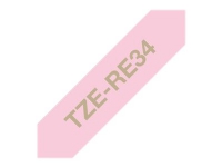Brother TZe-RE34 gavebånd 12mm x 4m - guld på pink satinbånd