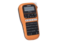 Brother P-Touch PT-E110 - Etikettskrivare - svartvit - termisk överföring - Rulle (1,2 cm) - 180 dpi - upp till 20 mm/sek - cutter - tvåradig utskrift - svart, orange