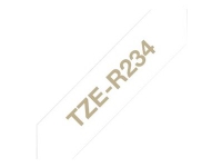 Brother TZe-R234 gavebånd 12mm x 4m - guld på hvid satinbånd