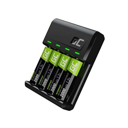 Green Cell GC VitalCharger + 4x AA-batterier 2000mAh