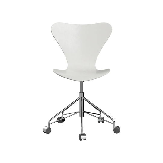 Fritz Hansen Sjuan 3117 kontorsstol white, målad ask, kromat hjulstativ