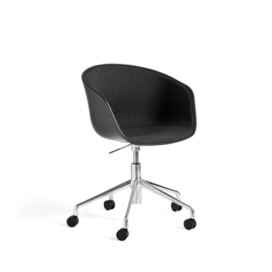 HAY About a Chair 52 kontorsstol, frontklädd tyg remix 183 black, svart skal, alu.stativ med hjul
