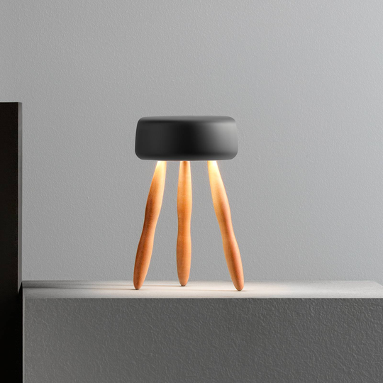 OLEV Drum designerbordslampa, batteri, träd/svart