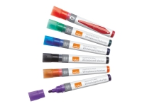 Marker Nobo Liquid Ink - ikke-permanent - for flipover tavle, overhead-transparenter, whiteboard - sort, rød, blå, grøn, orange, lilla - 3 mm (6 stk.)