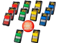 Indexfaner Post-it®, 4 assorterede farver, pakke a 10 + 2 stk.