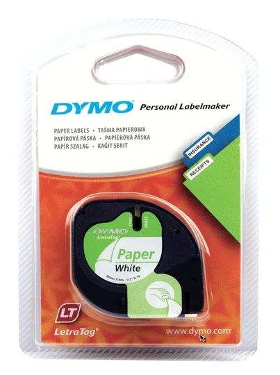 Dymo Letratag Märktejp av papper 12 mm