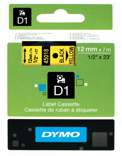 Dymo D1-märktejp 12 mm Gul