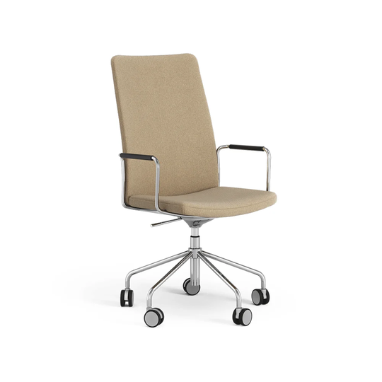 Swedese Stella hög kontorsstol höj/sänkbar tyg camira main line flax 12 beige, krom, justerbar sitthöjd