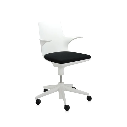 Kartell Spoon chair kontorsstol vit, svart dyna